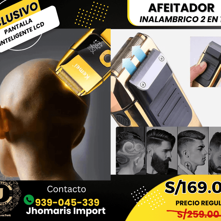 AFEITADORA SHAVER 2 EN 1, CON PATILLERO Y PANTALLA DIGITAL. - jhomaris import