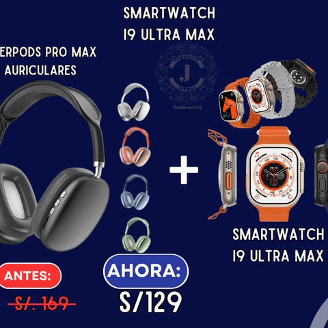 AURICULARES PODS MAX + Smartwatch I9 Ultra Max - jhomaris import